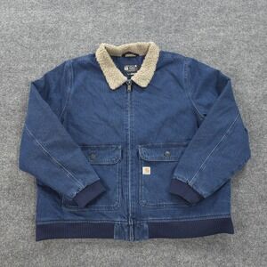 Carhartt‎ Jacket Womens 2XL Blue Sherpa Lined Denim Relaxed Fit Work Trucker